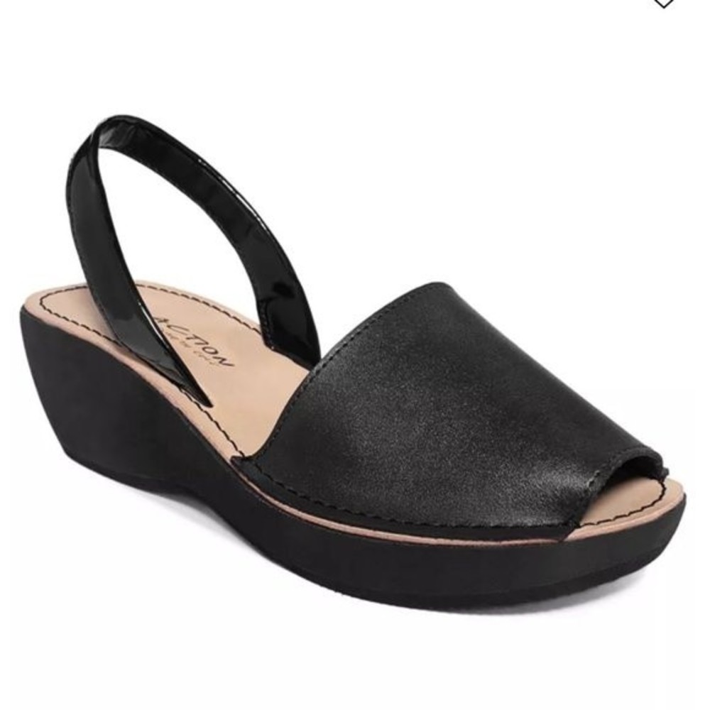Kenneth Cole Fine Glass Black Platform Wedge Slingback Slip On Open Toe Sandals